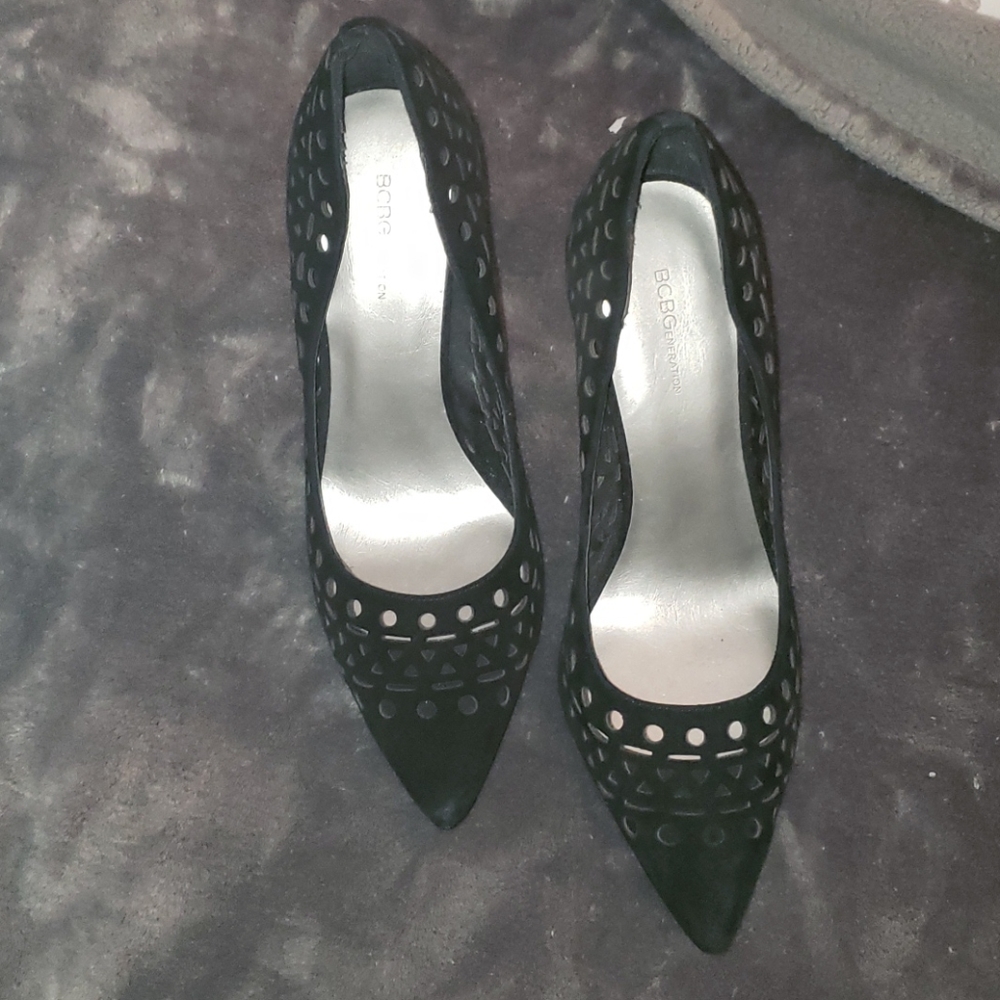 Black suede heels